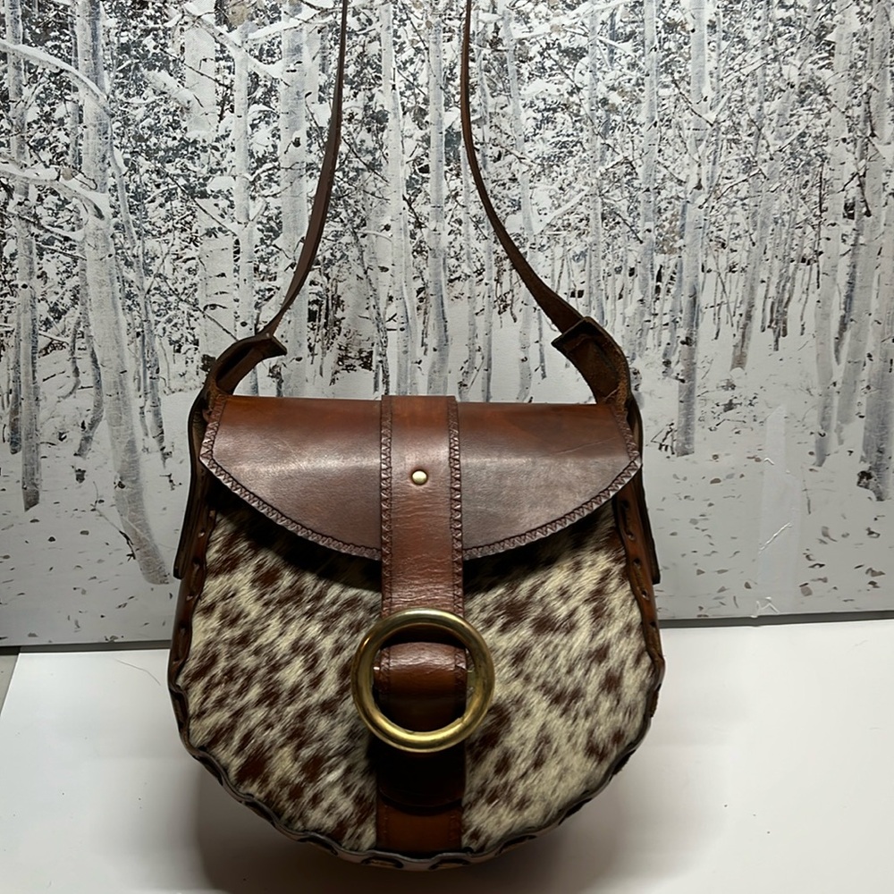 Handcrafted Leather Purse Shoulder Bag Calf Hair